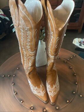 Women's Tan Western Embroidered Knee-High Boots